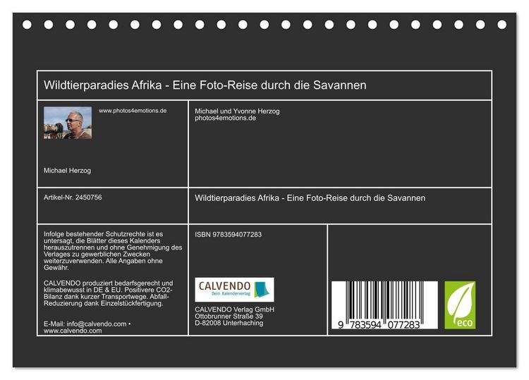 Produktbild: Wildtierparadies Afrika - Eine Foto-Reise durch die Savannen (Tischkalender 2027 DIN A5 quer), CALVENDO Monatskalender