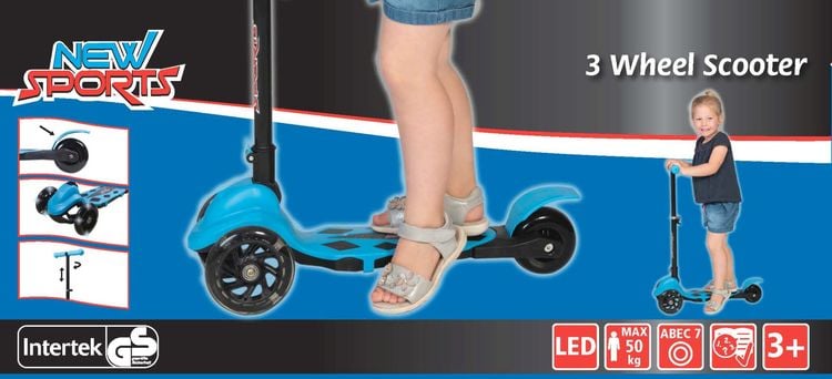 Produktbild: New Sports 3-Wheel Scooter Blau, 120 mm, ABEC 7