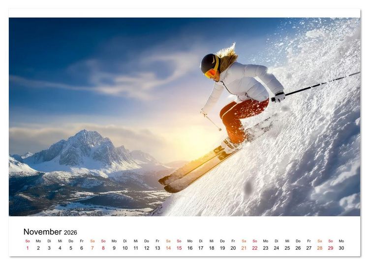 Produktbild: Skifahren - endlich Schnee (Wandkalender 2026 DIN A2 quer), CALVENDO Monatskalender