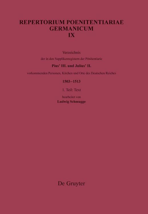 Produktbild: Verzeichnis der in den Supplikenregistern der Poenitentiarie Pius' III. und Julius' II. vorkommenden Personen, Kirchen und Orte des Deutschen Reiches