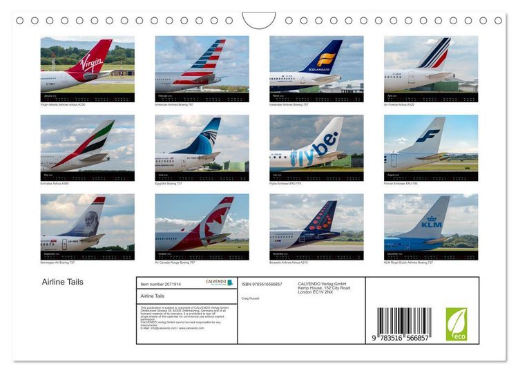 Produktbild: Airline Tails (Wall Calendar 2026 DIN A4 landscape), CALVENDO 12 Month Wall Calendar