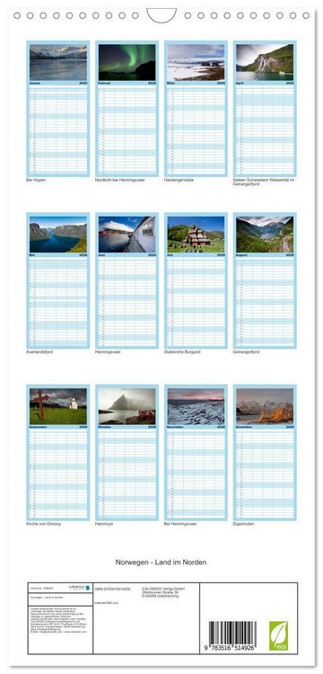 Produktbild: Familienplaner 2026 - Norwegen - Land im Norden mit 5 Spalten (Wandkalender, 21 x 45 cm) CALVENDO