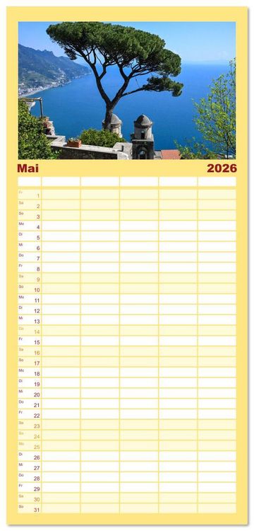 Produktbild: Familienplaner 2026 - Sehnsuchtsort Amalfik&uuml;ste mit 5 Spalten (Wandkalender, 21 x 45 cm) CALVENDO