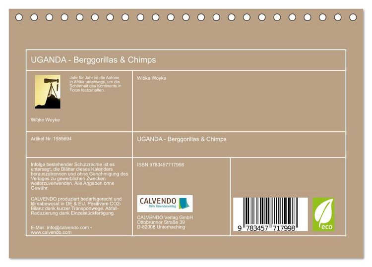 Produktbild: UGANDA - Berggorillas & Chimps (Tischkalender 2026 DIN A5 quer), CALVENDO Monatskalender