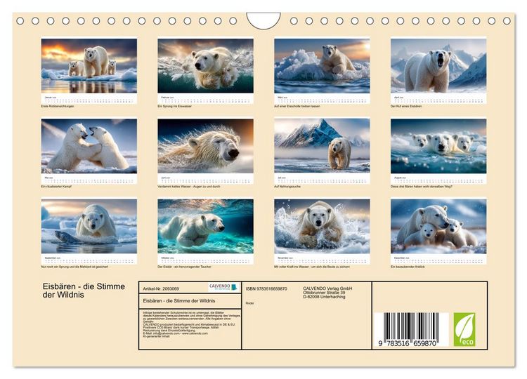 Produktbild: Eisb&auml;ren - die Stimme der Wildnis (Wandkalender 2026 DIN A4 quer), CALVENDO Monatskalender