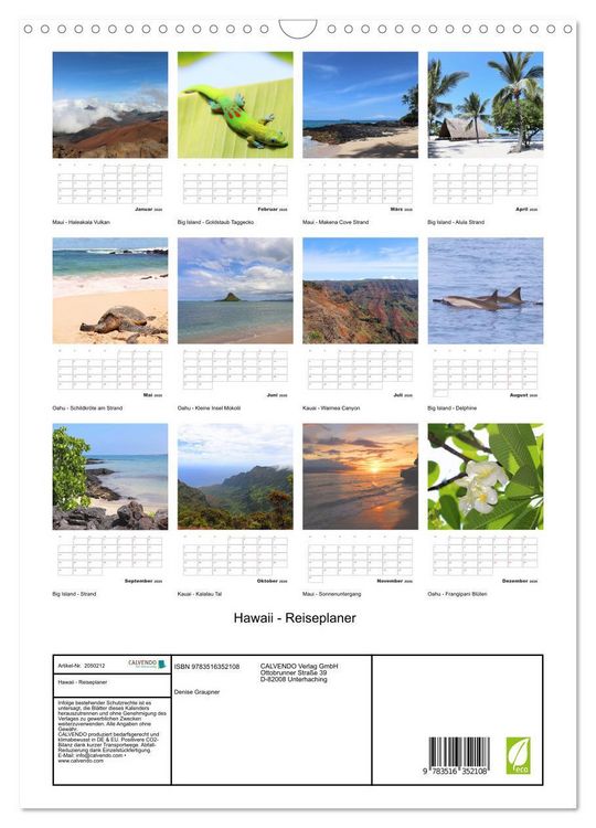 Produktbild: Hawaii - Reiseplaner (Wandkalender 2026 DIN A3 hoch), CALVENDO Monatskalender