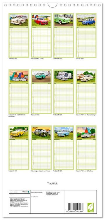 Produktbild: Familienplaner 2026 - Trabi-Kult mit 5 Spalten (Wandkalender, 21 x 45 cm) CALVENDO