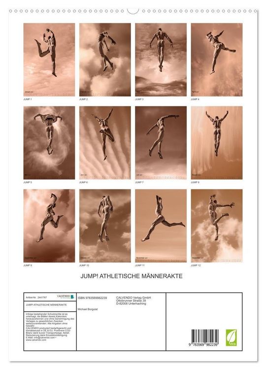 Produktbild: JUMP! ATHLETISCHE M&Auml;NNERAKTE (hochwertiger Premium Wandkalender 2027 DIN A2 hoch), Kunstdruck in Hochglanz