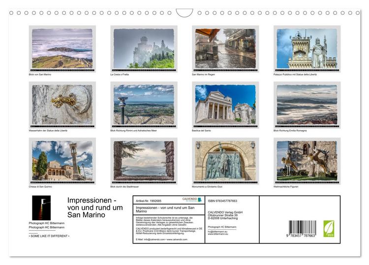 Produktbild: Impressionen - von und rund um San Marino (Wandkalender 2026 DIN A3 quer), CALVENDO Monatskalender