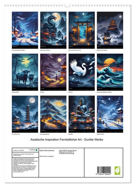 Produktbild: Asiatische Inspiration Fern&ouml;stlicher Art - Dunkle Werke (hochwertiger Premium Wandkalender 2026 DIN A2 hoch), Kunstdruck in Hochglanz
