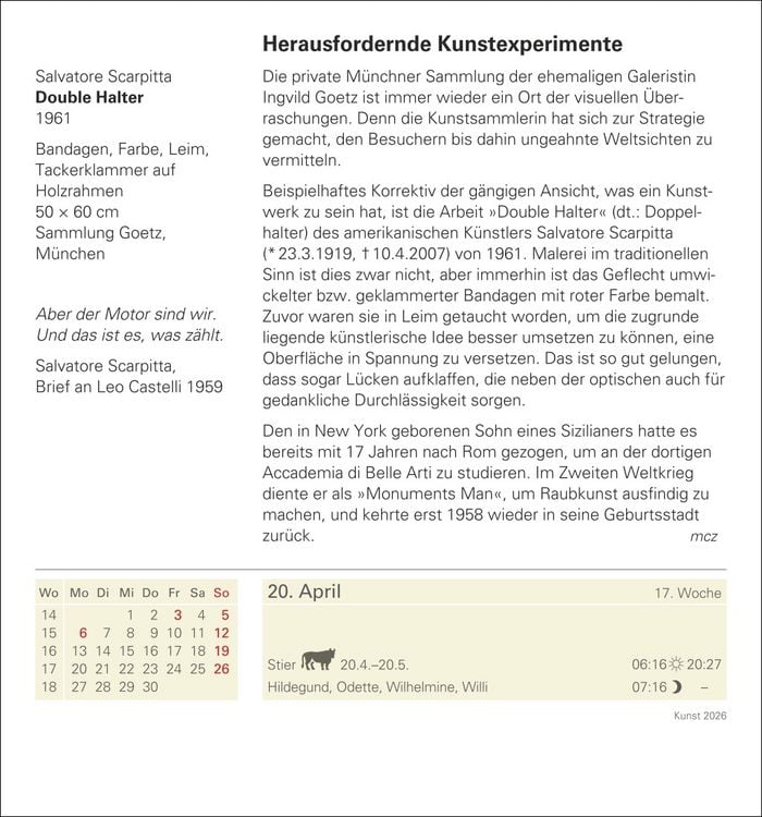 Produktbild: Kunst Tagesabreißkalender 2026 - Kulturkalender - Künstler, Werke, Museen
