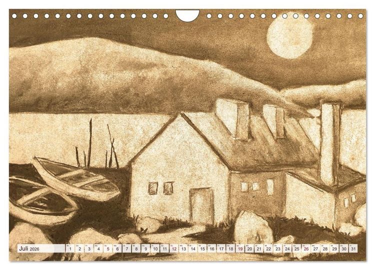 Produktbild: Pausen f&uuml;r deine Seele - Seelenlandschaften in Sepia - Ein Jahr der Ruhe mit Kohlezeichnungen (Wandkalender 2026 DIN A4 quer), CALVENDO Monatskalender