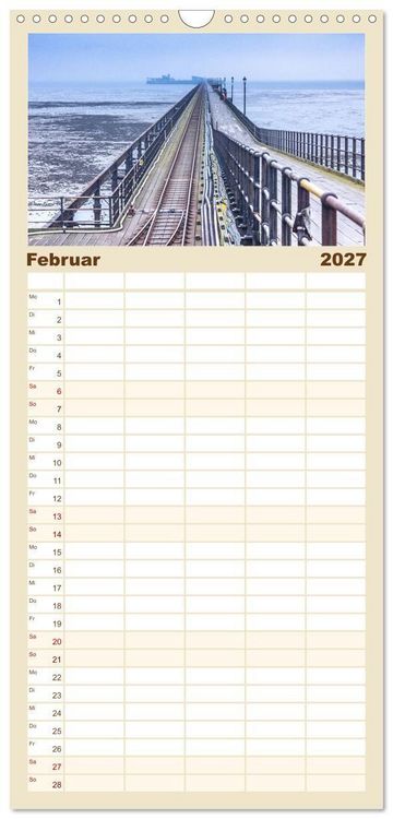 Produktbild: Familienplaner 2027 - Seebr&uuml;cken im Vereinigten K&ouml;nigreich mit 5 Spalten (Wandkalender, 21 x 45 cm) CALVENDO