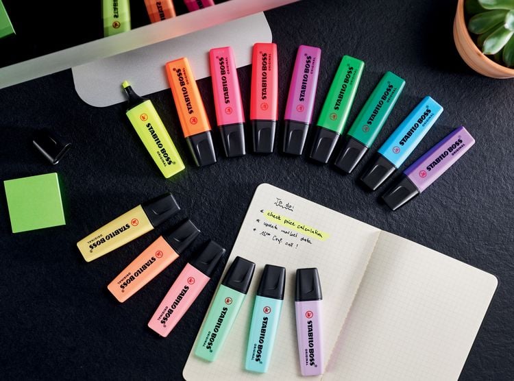 Produktbild: STABILO Textmarker -   BOSS ORIGINAL - 15er Tischset - 9 Leuchtfarben, 6 Pastellfarben
