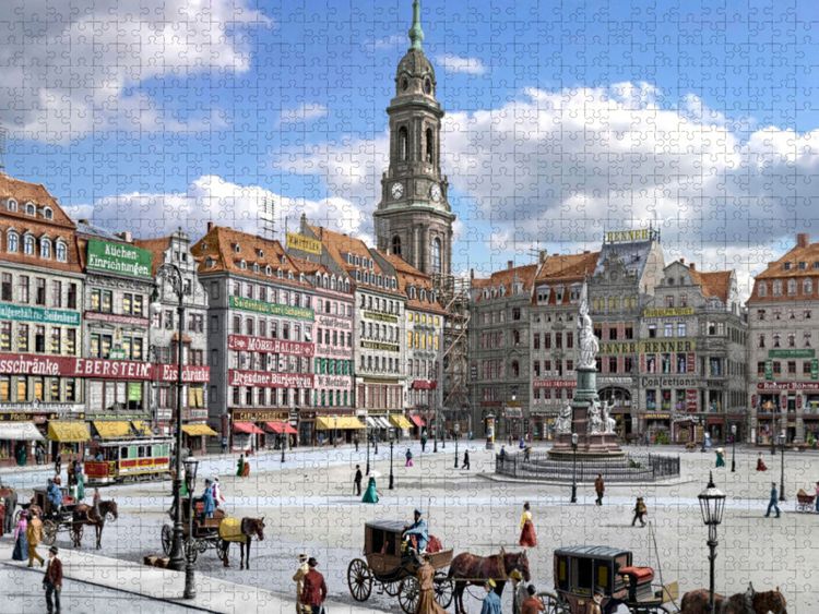 Produktbild: CALVENDO Puzzle Dresden - Kreuzkirche und Altmarkt um 1900 | 1000 Teile Lege-Gr&ouml;&szlig;e 64x48cm Foto-Puzzle f&uuml;r gl&uuml;ckliche Stunden