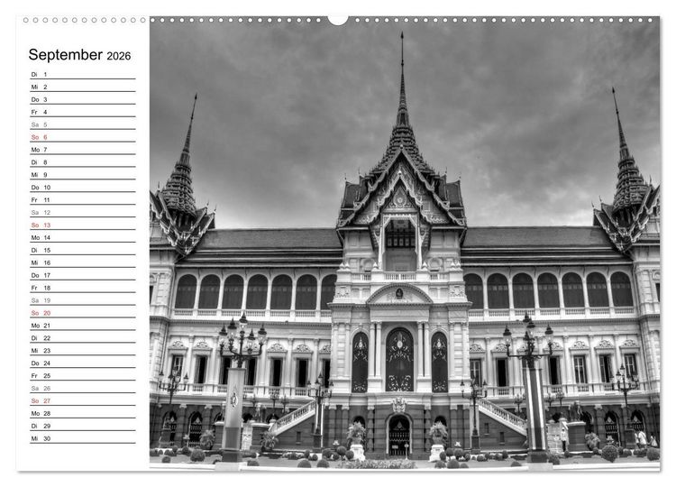 Produktbild: Bangkok Impressionen in Schwarz Wei&szlig; (hochwertiger Premium Wandkalender 2026 DIN A2 quer), Kunstdruck in Hochglanz