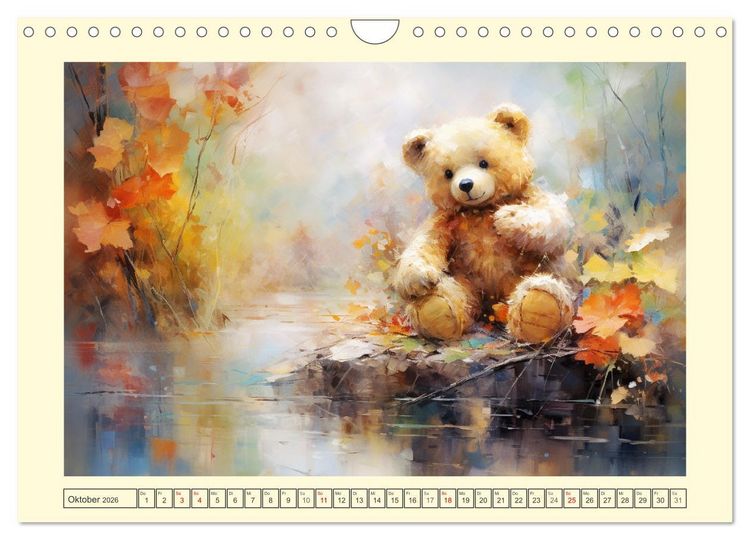 Produktbild: Teddyb&auml;r Romantik. Vertr&auml;umte Aquarelle von lieblichen B&auml;ren (Wandkalender 2026 DIN A4 quer), CALVENDO Monatskalender