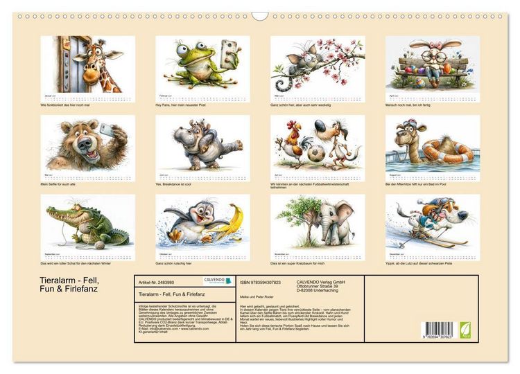 Produktbild: Tieralarm - Fell, Fun & Firlefanz (Wandkalender 2027 DIN A2 quer), CALVENDO Monatskalender