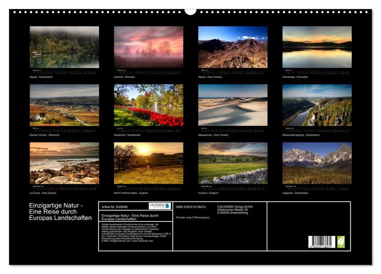 Produktbild: Einzigartige Natur - Eine Reise durch Europas Landschaften (Wandkalender 2026 DIN A2 quer), CALVENDO Monatskalender