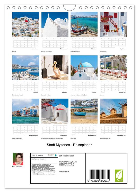 Produktbild: Stadt Mykonos - Reiseplaner (Wandkalender 2026 DIN A4 hoch), CALVENDO Monatskalender