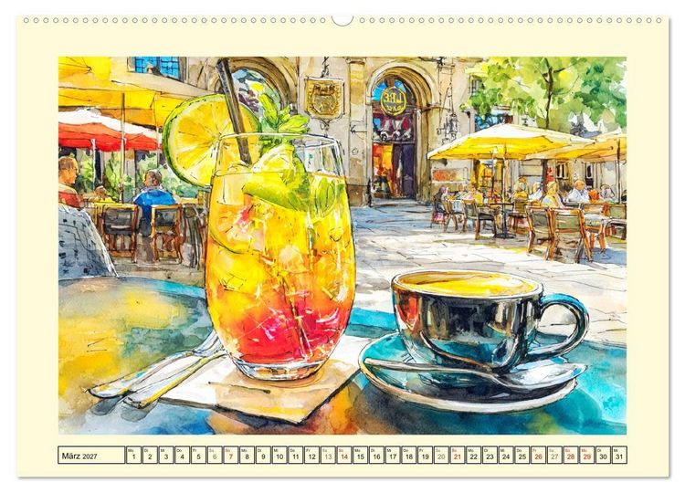 Produktbild: Gastgarten Idylle. Sommerliche Freude im Aquarellstil (Wandkalender 2027 DIN A2 quer), CALVENDO Monatskalender