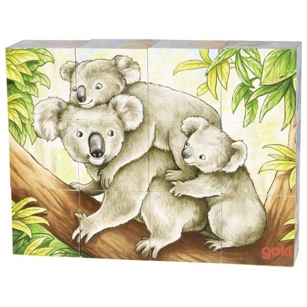 Produktbild: Goki 57418 - W&uuml;rfelpuzzle Australische Tiere, 12-teilig, Holz