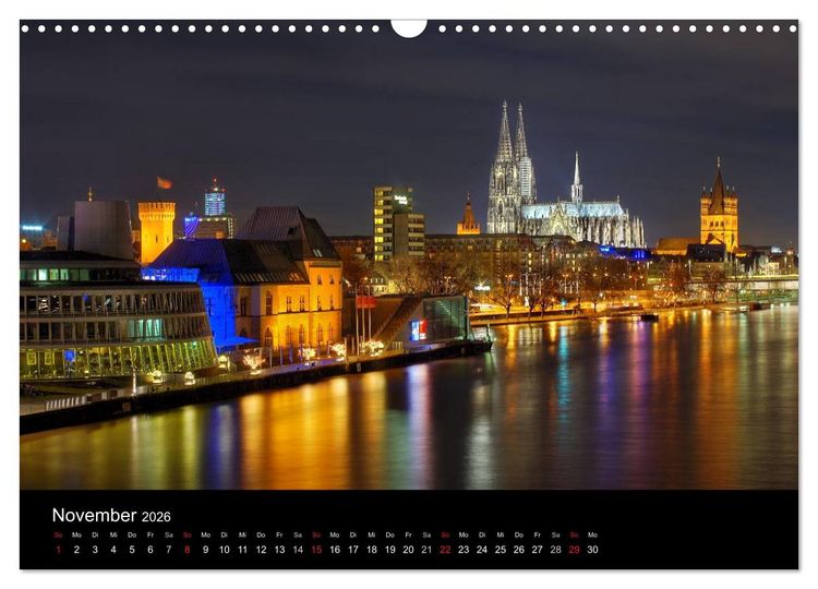 Produktbild: k&ouml;ln dunkel bunt - Die Stadt in anderem Licht! (Wandkalender 2026 DIN A3 quer), CALVENDO Monatskalender
