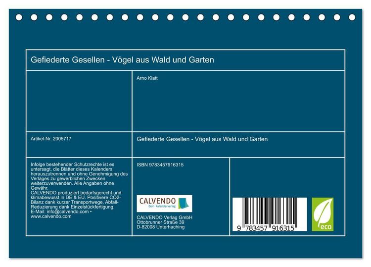 Produktbild: Gefiederte Gesellen - V&ouml;gel aus Wald und Garten (Tischkalender 2026 DIN A5 quer), CALVENDO Monatskalender