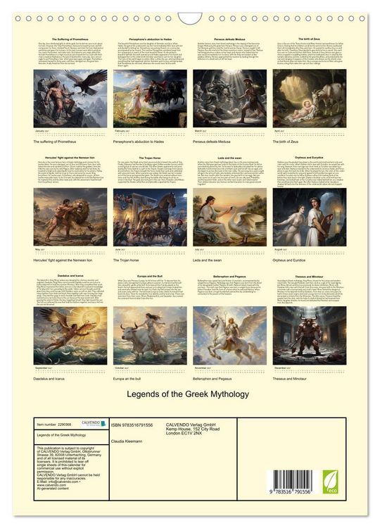 Produktbild: Legends of the Greek Mythology (Wall Calendar 2027 DIN A3 portrait), CALVENDO 12 Month Wall Calendar