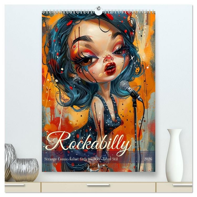 Produktbild: Rockabilly. Strange Comic-Kunst Girls im 50er-Jahre Stil (hochwertiger Premium Wandkalender 2026 DIN A2 hoch), Kunstdruck in Hochglanz