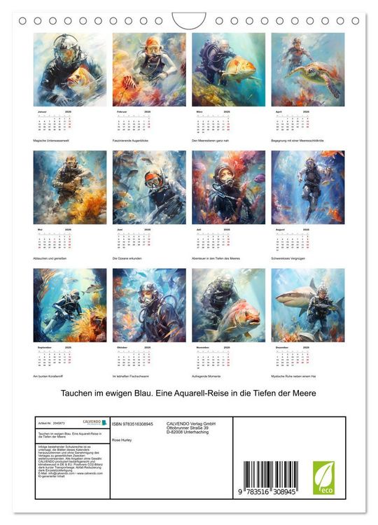 Produktbild: Tauchen im ewigen Blau. Eine Aquarell-Reise in die Tiefen der Meere (Wandkalender 2026 DIN A4 hoch), CALVENDO Monatskalender