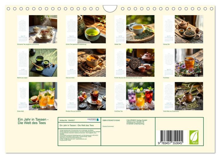 Produktbild: Ein&nbsp;Jahr&nbsp;in&nbsp;Tassen - Die Welt des Tees (Wandkalender 2026 DIN A4 quer), CALVENDO Monatskalender