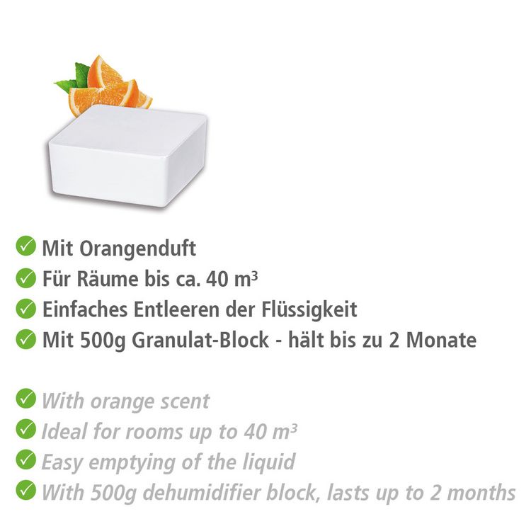 Produktbild: Raumentfeuchter Mod. Cube Nachf&uuml;ller 500 g mit Orangenduft, 3er Set, Luftentfeuchter Nachf&uuml;llpack