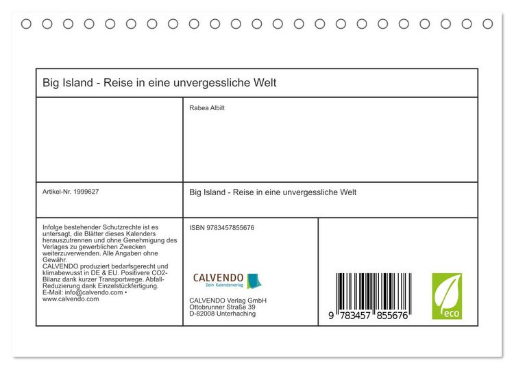 Produktbild: Big Island - Reise in eine unvergessliche Welt (Tischkalender 2026 DIN A5 quer), CALVENDO Monatskalender