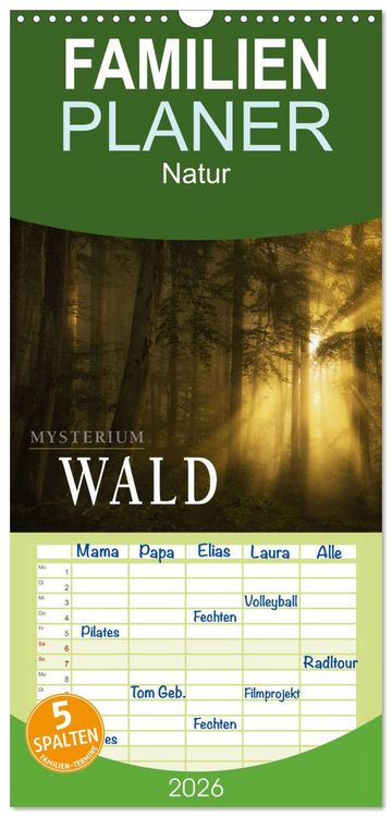 Produktbild: Familienplaner 2026 - Mysterium Wald mit 5 Spalten (Wandkalender, 21 x 45 cm) CALVENDO