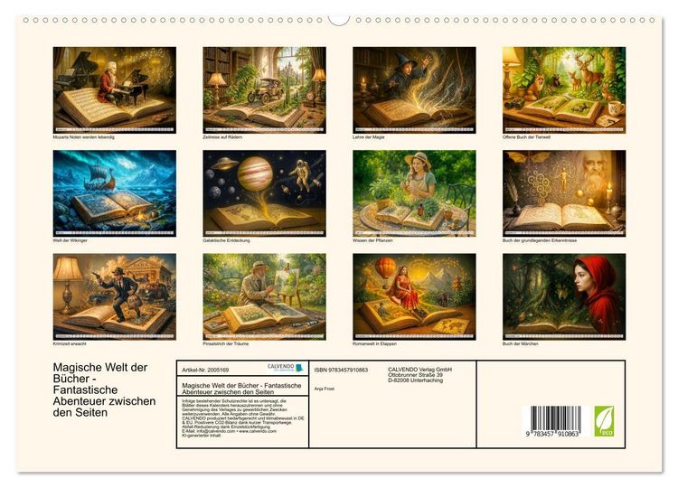Produktbild: Magische Welt der B&uuml;cher - Fantastische Abenteuer zwischen den Seiten (hochwertiger Premium Wandkalender 2026 DIN A2 quer), Kunstdruck in Hochglanz