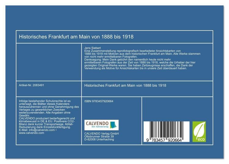 Produktbild: Historisches Frankfurt am Main von 1888 bis 1918 (Tischkalender 2026 DIN A5 quer), CALVENDO Monatskalender