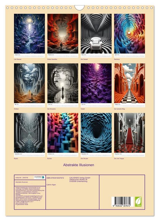 Produktbild: Abstrakte Illusionen (Wandkalender 2026 DIN A3 hoch), CALVENDO Monatskalender