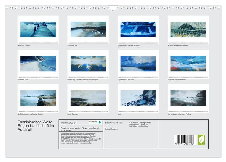 Produktbild: Faszinierende Weite. R&uuml;gen-Landschaft im Aquarell (Wandkalender 2026 DIN A3 quer), CALVENDO Monatskalender