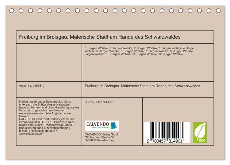 Produktbild: Freiburg im Breisgau. Malerische Stadt am Rande des Schwarzwaldes (Tischkalender 2026 DIN A5 quer), CALVENDO Monatskalender