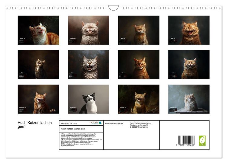 Produktbild: Auch Katzen lachen gern (Wandkalender 2026 DIN A3 quer), CALVENDO Monatskalender