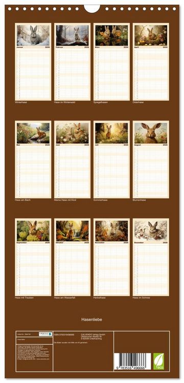 Produktbild: Familienplaner 2026 - Hasenliebe mit 5 Spalten (Wandkalender, 21 x 45 cm) CALVENDO