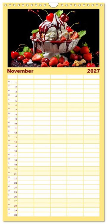 Produktbild: Familienplaner 2027 - Erdbeerzauber - Erdbeer-Schlemmereien mit Eis und Kuchen en masse! mit 5 Spalten (Wandkalender, 21 x 45 cm) CALVENDO