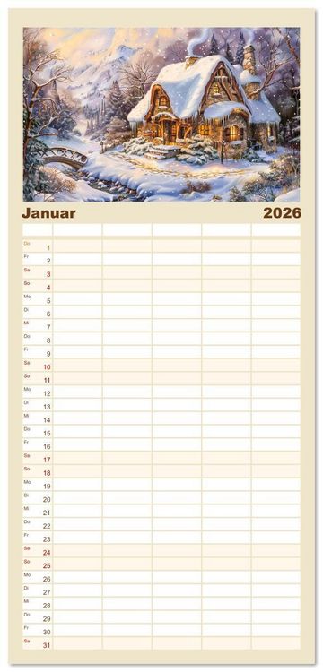 Produktbild: Familienplaner 2026 - Kleine Cottages - Romantische Fantasieh&auml;uschen mit 5 Spalten (Wandkalender, 21 x 45 cm) CALVENDO