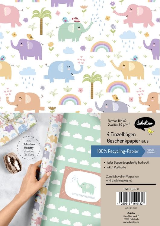 Produktbild: Geschenkpapier-Set f&uuml;r Kinder: Elefanten