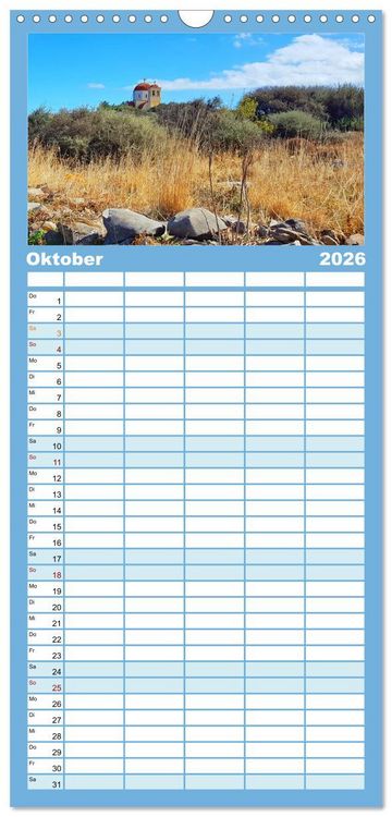 Produktbild: Familienplaner 2026 - Kreta - Insel der Kapellen mit 5 Spalten (Wandkalender, 21 x 45 cm) CALVENDO
