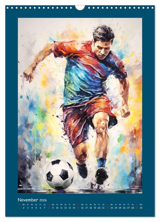 Produktbild: Leidenschaft Fussball. Stadionstimmung im Aquarellstil (Wandkalender 2026 DIN A3 hoch), CALVENDO Monatskalender