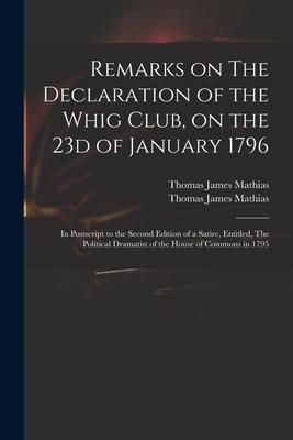 Produktbild: Remarks on The Declaration of the Whig Club, on the 23d of January 1796: in Postscript to the Second Edition of a Satire, Entitled, The Political Dram