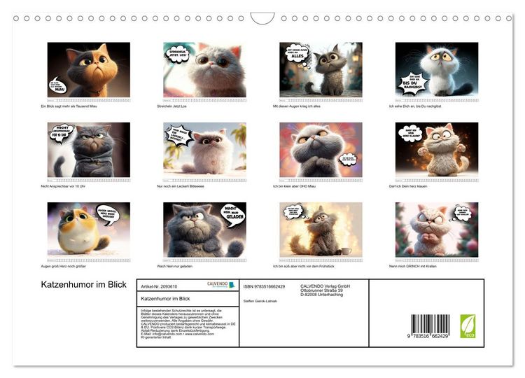Produktbild: Katzenhumor im Blick (Wandkalender 2026 DIN A3 quer), CALVENDO Monatskalender