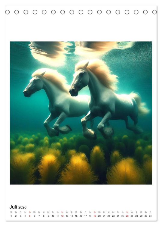 Produktbild: Pferde unter Wasser - Saddle up, die Tauchfahrt beginnt (Tischkalender 2026 DIN A5 hoch), CALVENDO Monatskalender